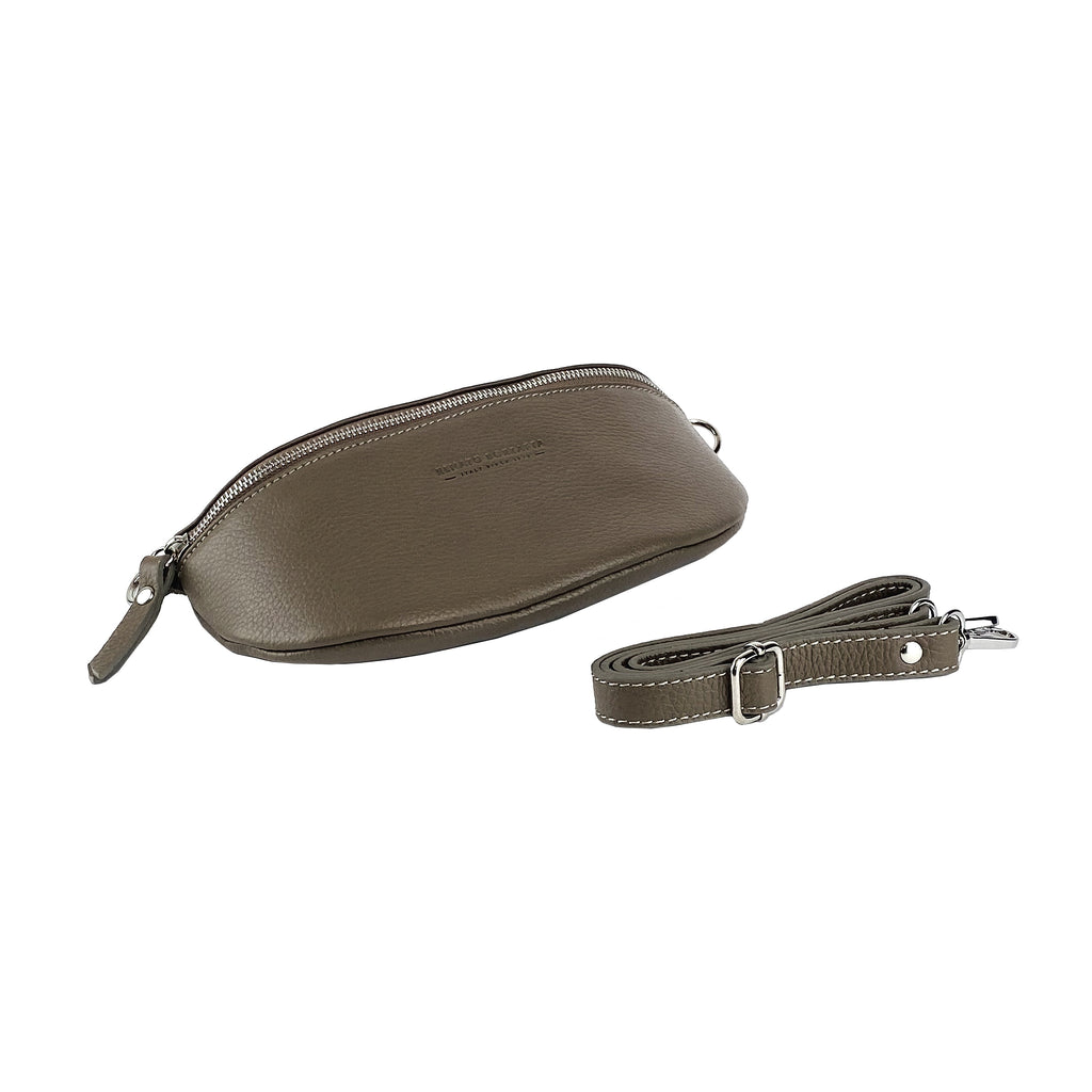 RB1015AQ | Marsupio in vera pelle Made in Italy con tracolla removibile, tortora