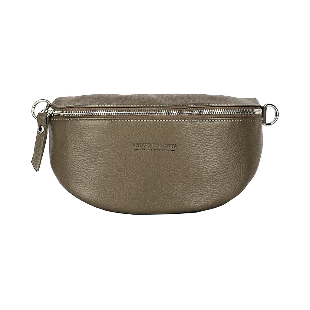 RB1015AQ | Marsupio in vera pelle Made in Italy con tracolla removibile, tortora