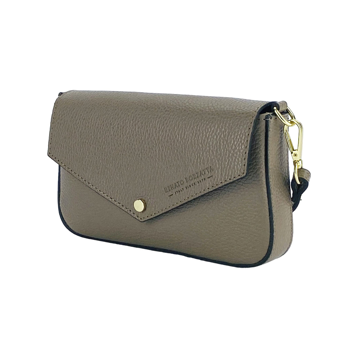 RB1023AQ | Borsa piccola in vera pelle Made in Italy con tracolla a catena removibile, tortora
