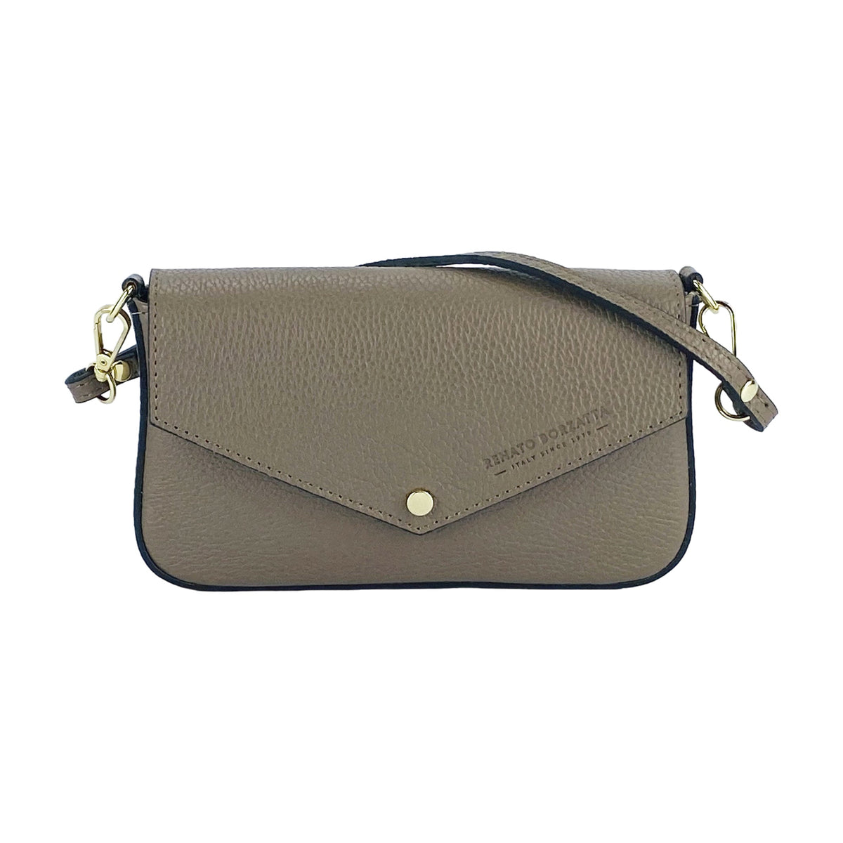 RB1023AQ | Borsa piccola in vera pelle Made in Italy con tracolla a catena removibile, tortora
