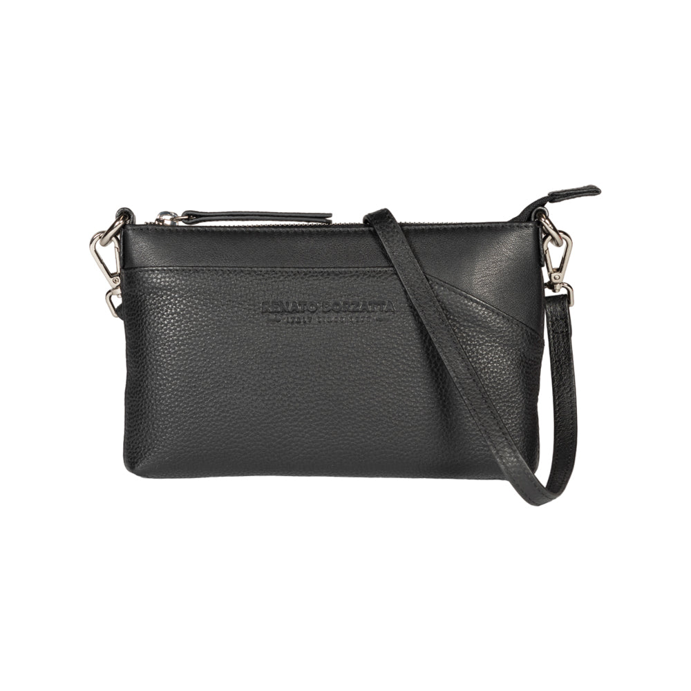 RB2003A | Borsa nera a tracolla e da polso in vera pelle pieno fiore