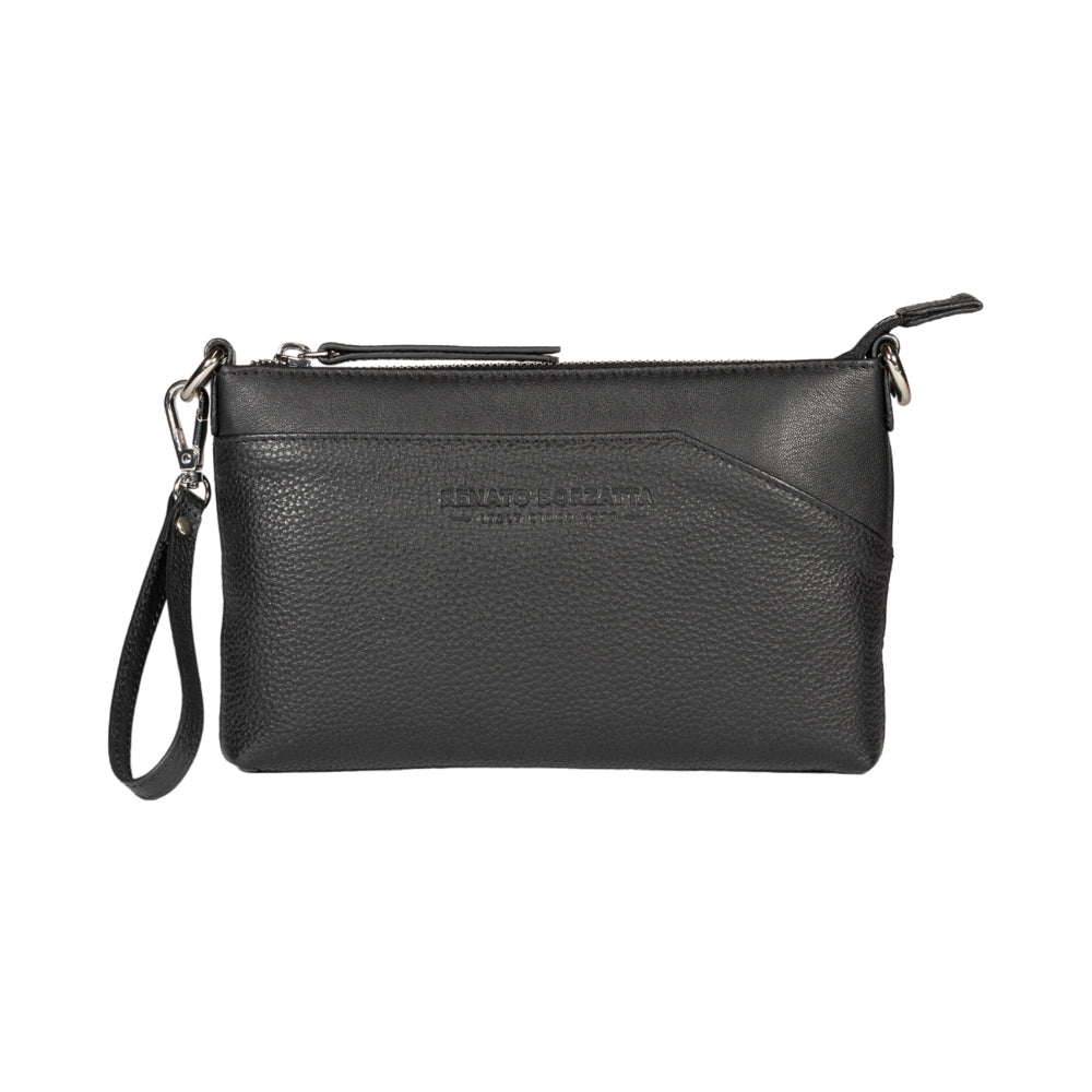 RB2003A | Borsa nera a tracolla e da polso in vera pelle pieno fiore