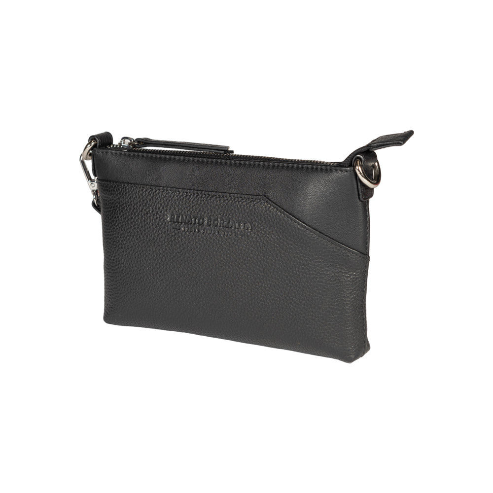 RB2003A | Borsa nera a tracolla e da polso in vera pelle pieno fiore